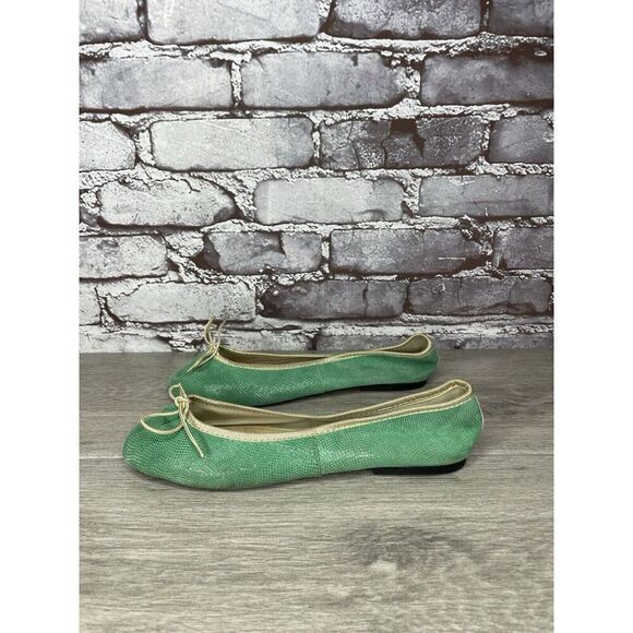 London Sole Green Leather Animal Print FRANCE Ballet Flats Women Sz 39EU/8.5M US - Picture 6 of 16